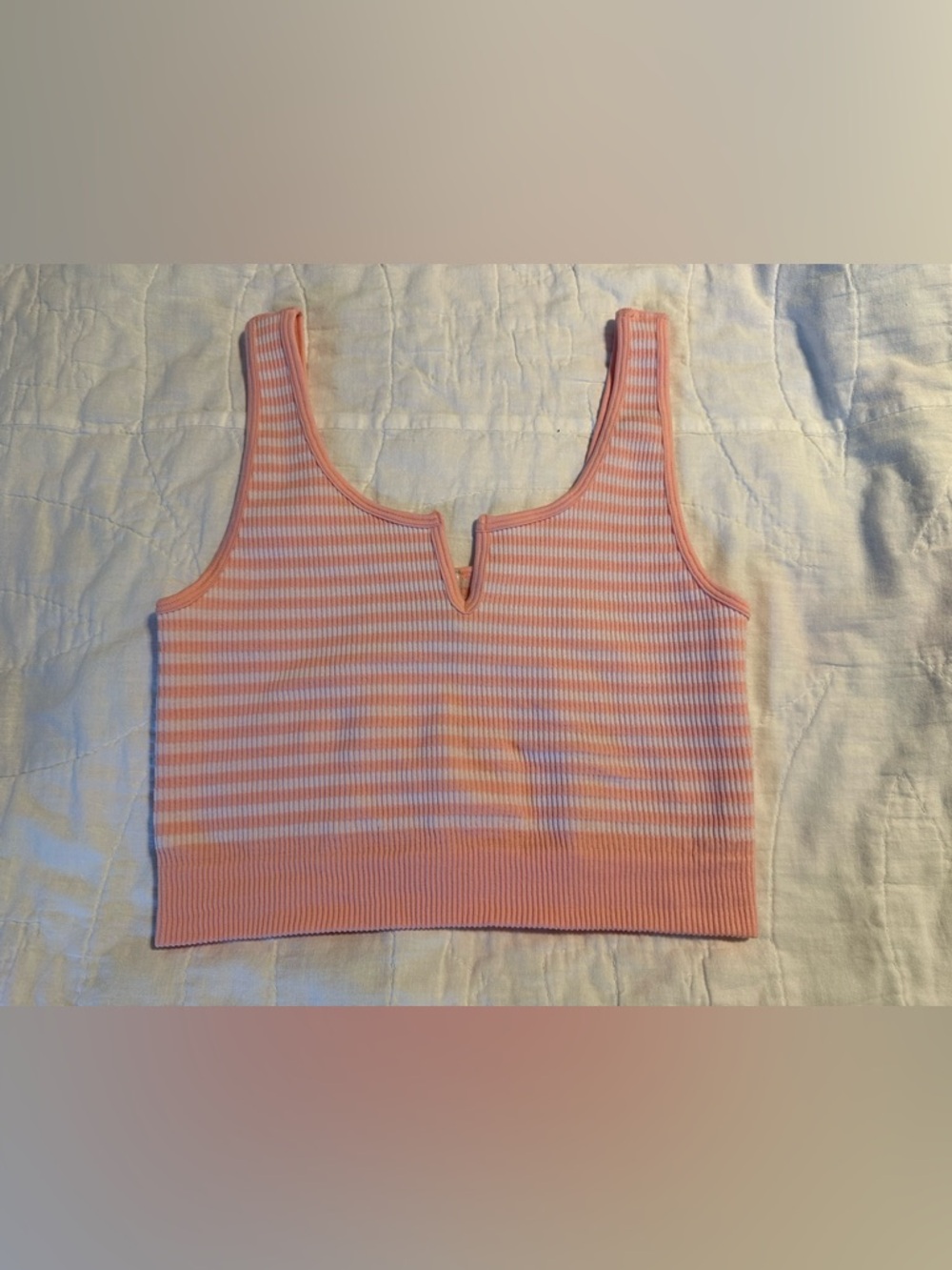 Zenana ribbed striped notch neck bralette or brami tank top.